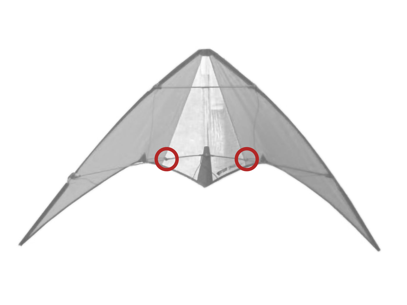 Diagram showing location of the Spark (Carbon) Standoff Fittings on the kite.