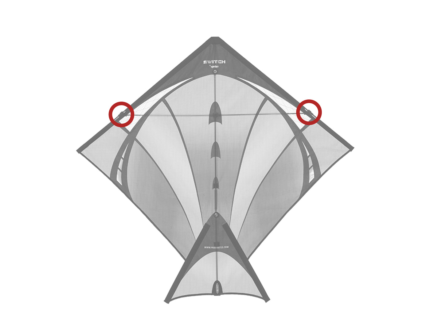Diagram showing location of the Switch Leading Edge Fittings on the kite.