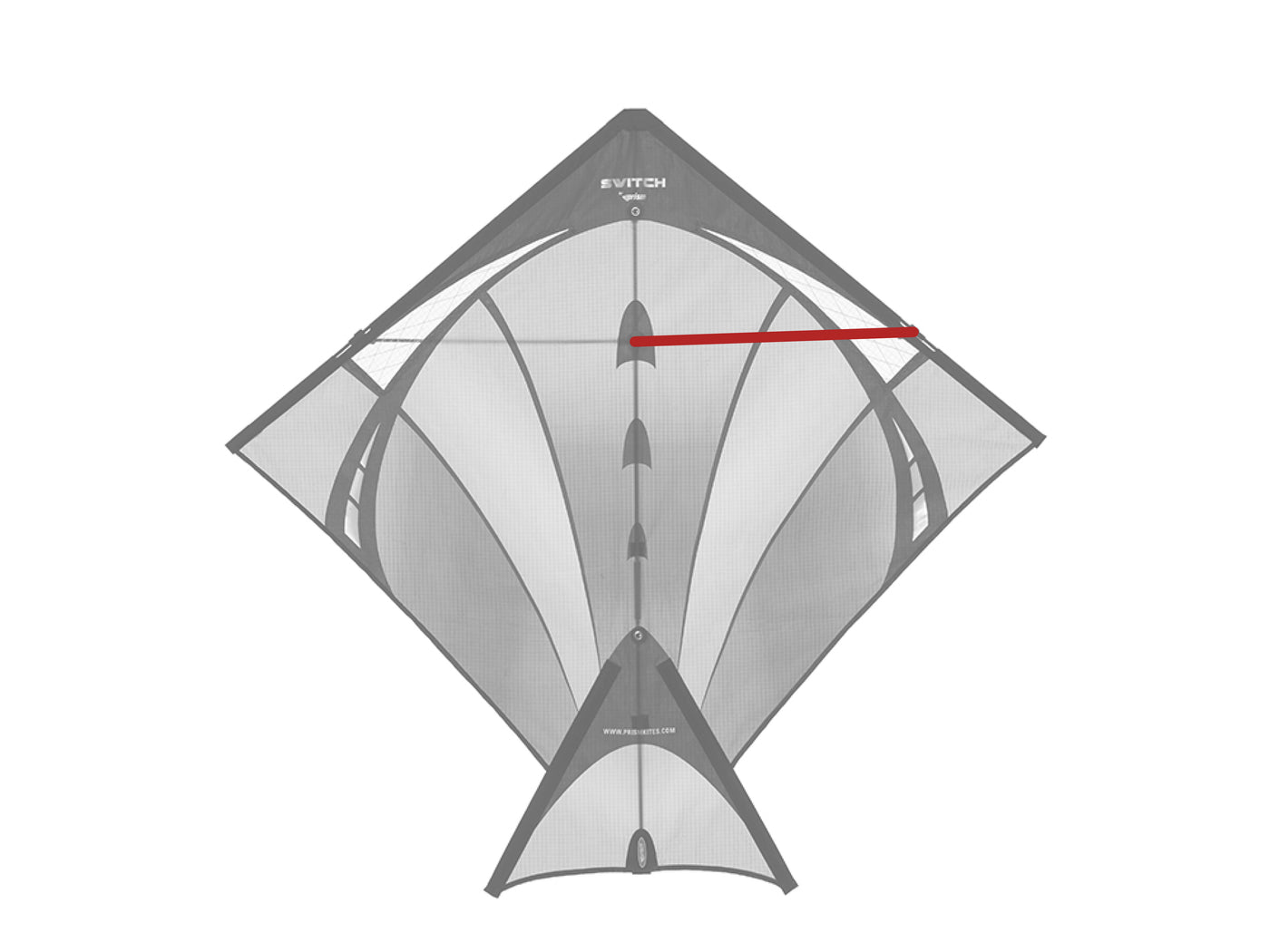 Diagram showing location of the Switch Spreader on the kite.