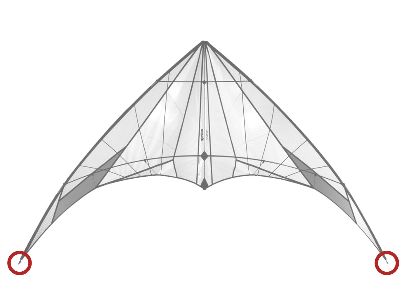 Diagram showing location of the Vapor Wingtip Nocks on the kite.