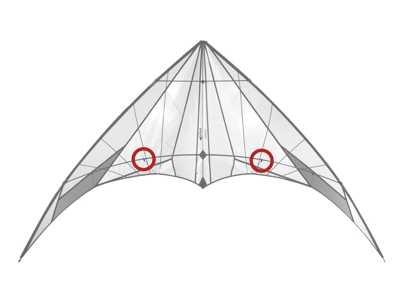 Diagram showing location of the Vapor (1996) Standoff Fittings on the kite.