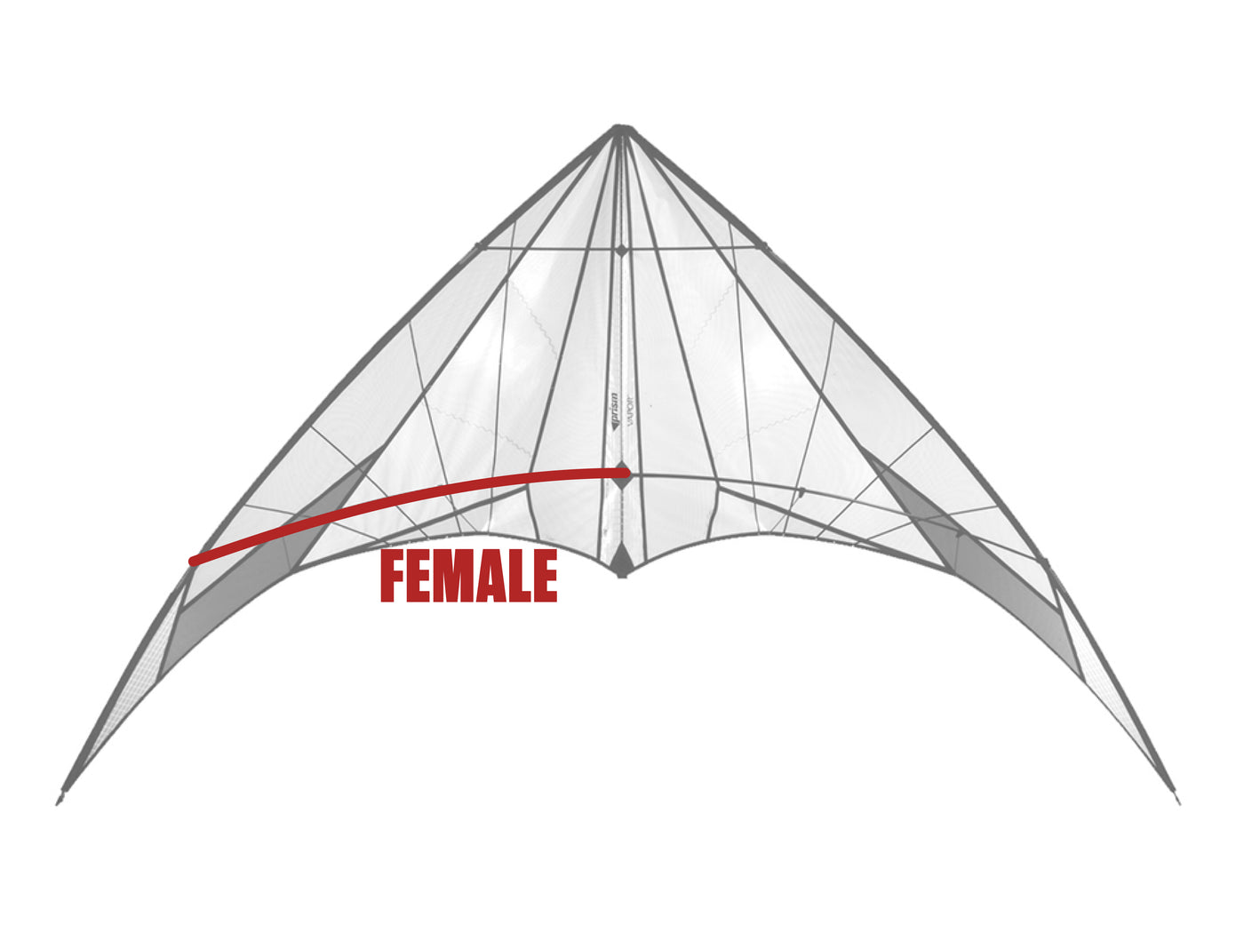Diagram showing location of the Vapor Lower Spreader (Female) on the kite.
