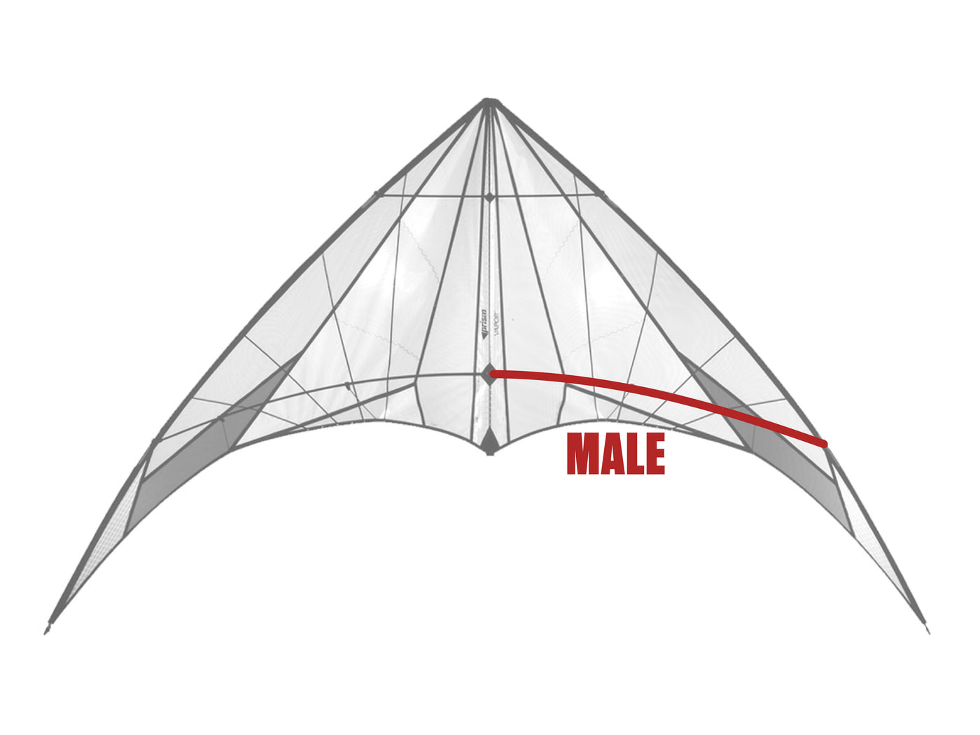 Diagram showing location of the Vapor Lower Spreader (Male) on the kite.