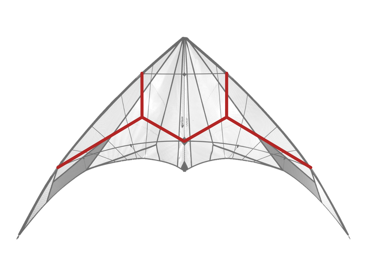 Diagram showing location of the Vapor Bridle on the kite.