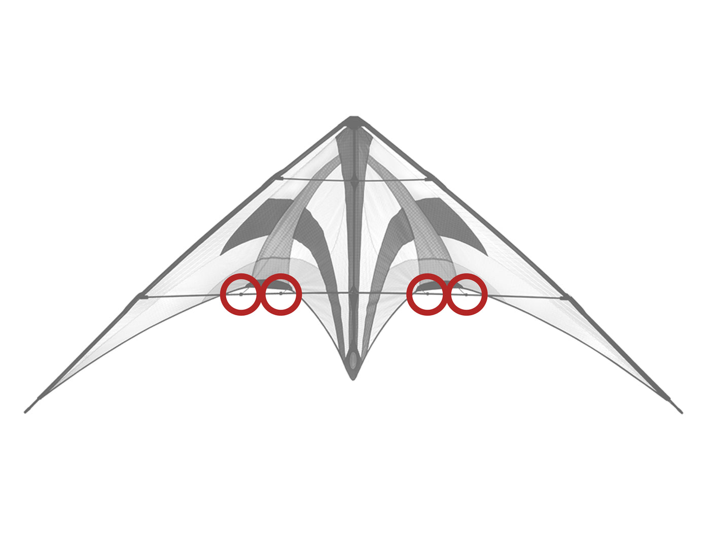 Diagram showing location of the Zephyr Standoff Retainer Fittings on the kite.