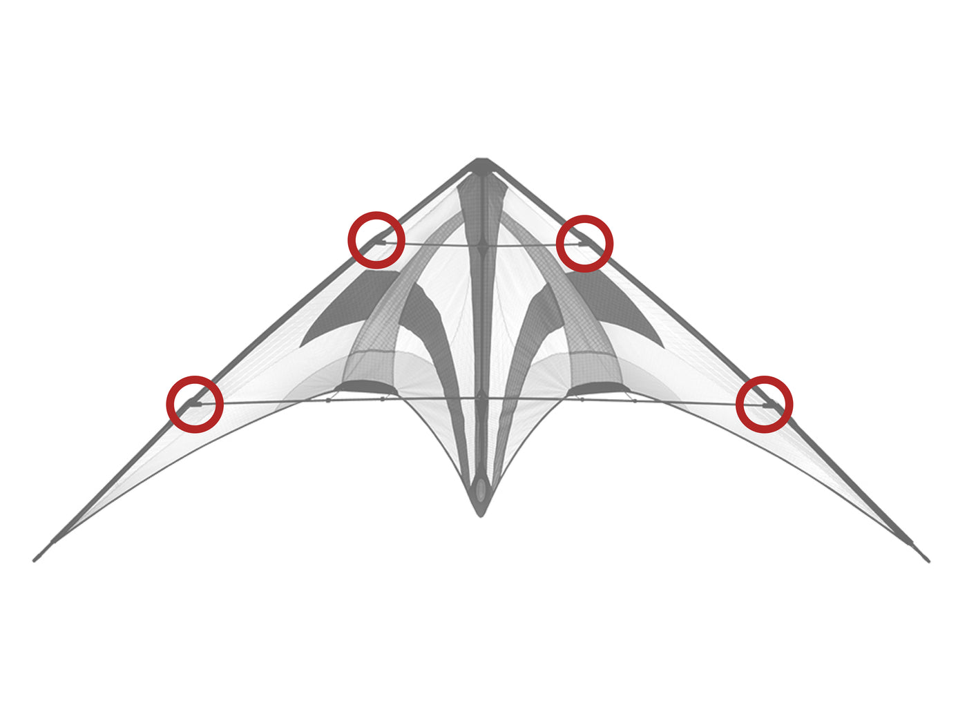 Diagram showing location of the Zephyr Leading Edge Fittings on the kite.