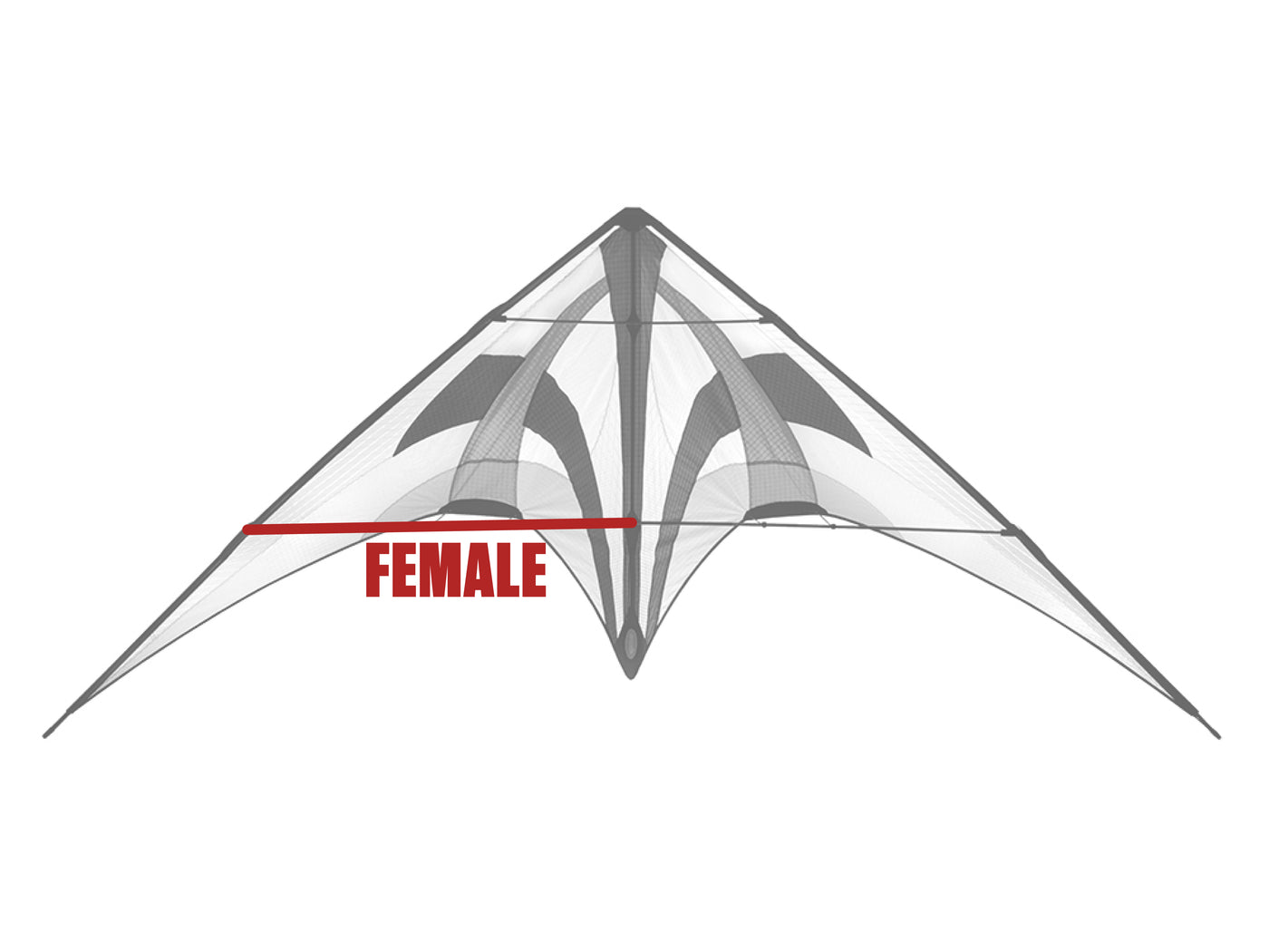 Diagram showing location of the Zephyr Lower Spreader Female on the kite.