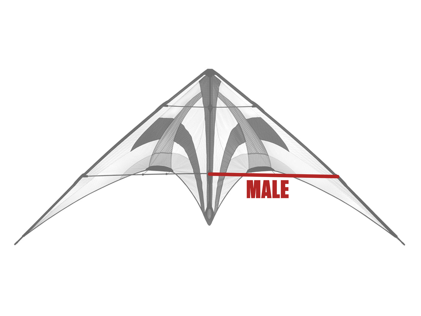 Diagram showing location of the Zephyr Lower Spreader Male on the kite.