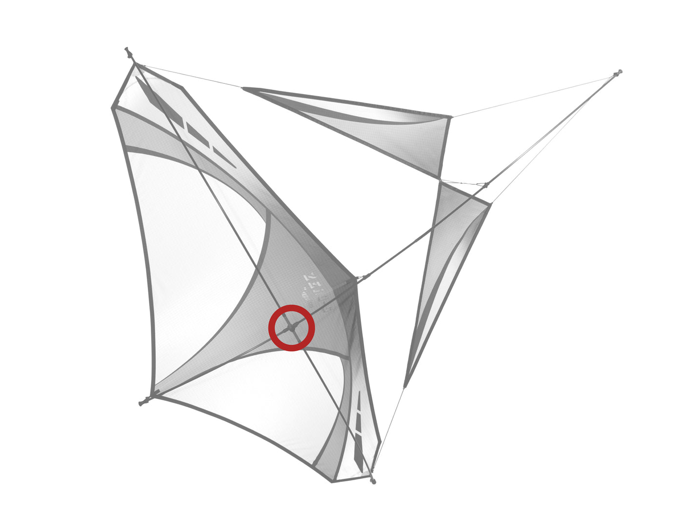 Diagram showing location of the Zero G Center T on the kite.